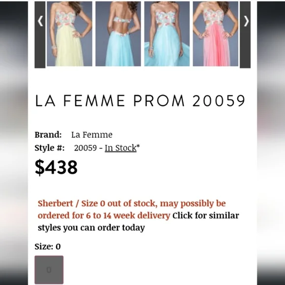 La Femme Embroidered Lace Floral Appliqué Sequins Chiffon Formal Gown Size 0 - Picture 3 of 9